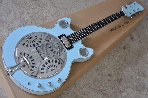 wholesale factory custom light blue electric guitar with resonant cavity,metal cover,white binding body,chrome hardware 0524
wholesale factory custom light blue electric guitar with resonant cavity,metal cover,white binding body,chrome hardware 0524