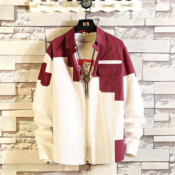 long sleeve blouse men shirt patchwork autumn casual streetwear shirt men's red plus size spring loose casual men's coat 50cs, White;black
long sleeve blouse men shirt patchwork autumn casual streetwear shirt men's red plus size spring loose casual men's coat 50cs, White;black