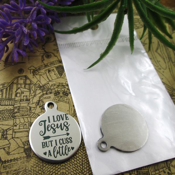 40pcs--"i love jesus but i cuss a little"stainless steel charms more style for choosing diy charms pendants for necklace, Bronze;silver
40pcs--"i love jesus but i cuss a little"stainless steel charms more style for choosing diy charms pendants for necklace, Bronze;silver