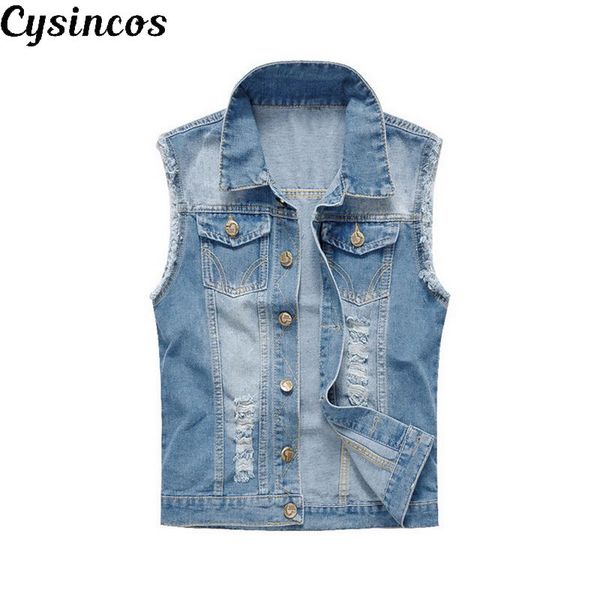 cysincos 2019 male denim jeans vest coat ripped turn-down collar sleeveless jacket male streetwear cowboy broken hole jackets, Black;brown
cysincos 2019 male denim jeans vest coat ripped turn-down collar sleeveless jacket male streetwear cowboy broken hole jackets, Black;brown