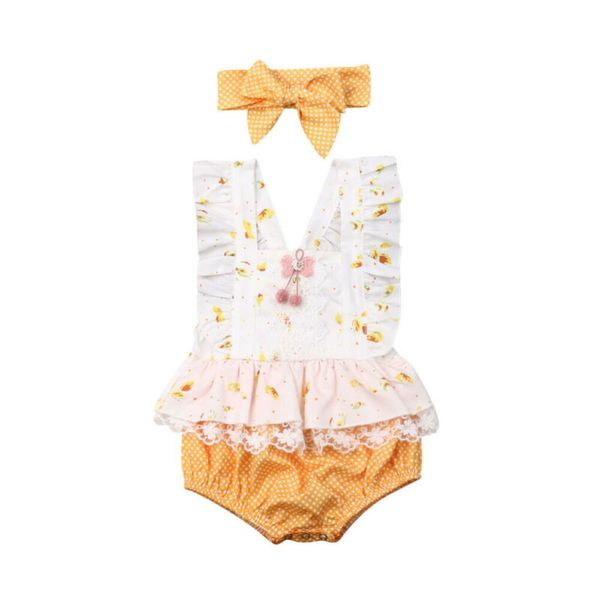 2019 new summer 0-24m toddler baby girls bodysuits headband 2pcs ruffles sleeveless flowers print yellow jumpsuits
2019 new summer 0-24m toddler baby girls bodysuits headband 2pcs ruffles sleeveless flowers print yellow jumpsuits