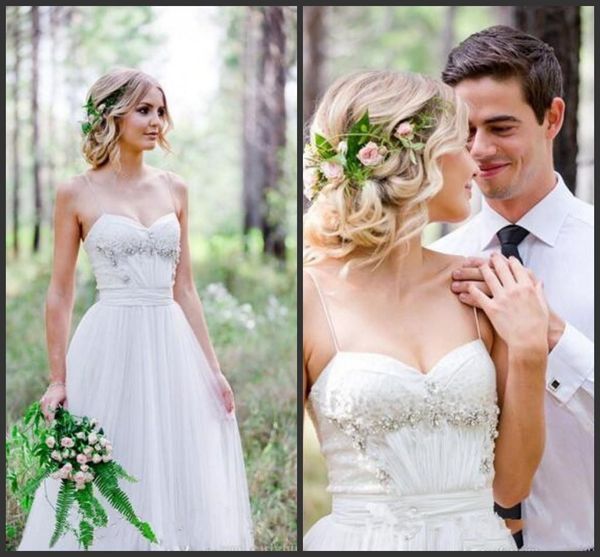 new boho summer beach wedding dresses spaghetti straps beads sequins pleats chiffon floor length wedding gowns bridal dresses party, White
new boho summer beach wedding dresses spaghetti straps beads sequins pleats chiffon floor length wedding gowns bridal dresses party, White