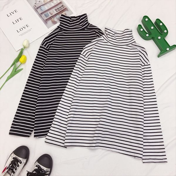 autumn student all-match black and white striped long-sleeved t- women's loose upper clothes high collar inner shirt base shirt
autumn student all-match black and white striped long-sleeved t- women's loose upper clothes high collar inner shirt base shirt