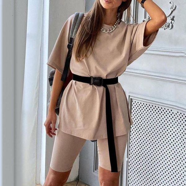 new women's two pieces suit half sleeve t-shirt slim shorts with belt loose casual homewear sports leisure set, Gray
new women's two pieces suit half sleeve t-shirt slim shorts with belt loose casual homewear sports leisure set, Gray