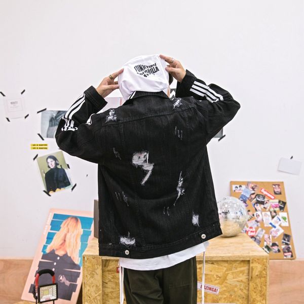 hip hop jeans jacket, men's tide, three bars, broken holes, loose korean style, personality and jacket boomer black coat usm-2xl
hip hop jeans jacket, men's tide, three bars, broken holes, loose korean style, personality and jacket boomer black coat usm-2xl
