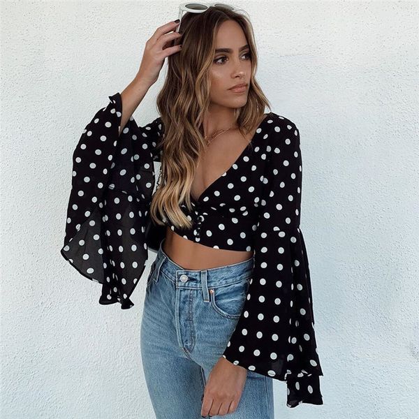 2019 v neck long flare sleeve ruffles polka dots crop autumn winter women streetwear cute t-shirts outfits, White
2019 v neck long flare sleeve ruffles polka dots crop autumn winter women streetwear cute t-shirts outfits, White