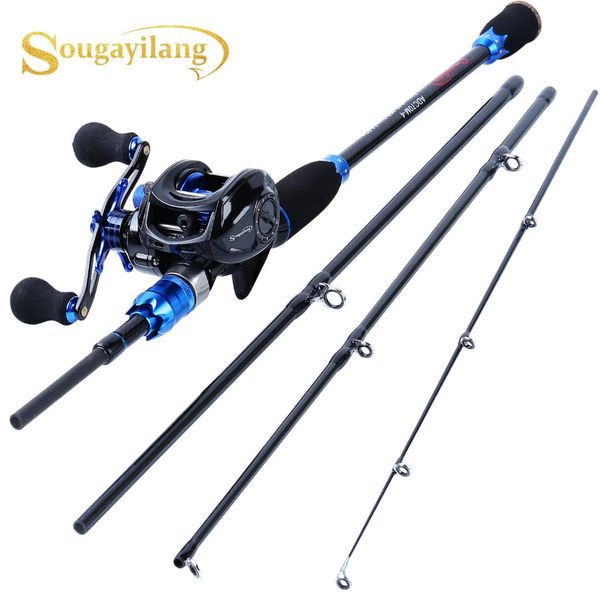 Sougayilang 2.1m Fishing Pole And Baitcasting Reel Combo Portable Carbon Fiber 4 Sectionslure Rod And Casting Fishing Wheels Set