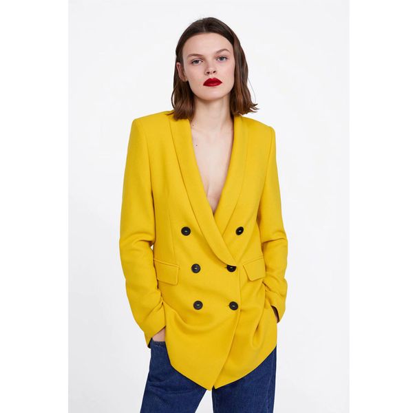 small suit women's mid-length 2019 spring new style western style yellow double breasted coat women's foreign trade, Black;white
small suit women's mid-length 2019 spring new style western style yellow double breasted coat women's foreign trade, Black;white