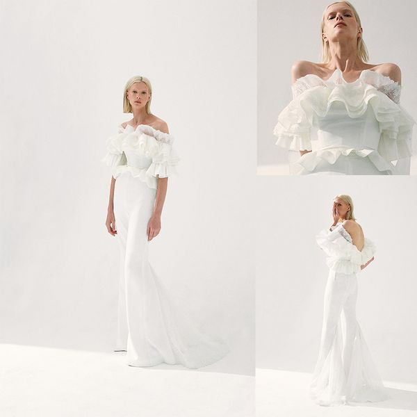 modest sebastienluke jumpsuits wedding pants off shoulder short sleeve satin white ruched wedding gowns sweep train robe de mariée
modest sebastienluke jumpsuits wedding pants off shoulder short sleeve satin white ruched wedding gowns sweep train robe de mariée