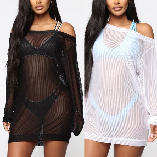 2020 european and american mesh gauze one-shoulder long-sleeved t-shirt wild sunscreen shirt dress su1803, Black;gray
2020 european and american mesh gauze one-shoulder long-sleeved t-shirt wild sunscreen shirt dress su1803, Black;gray