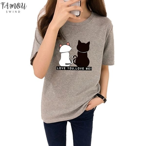 women t shirt two cats print t shirts women short sleeve o neck cotton causal tees slim t shirt, White
women t shirt two cats print t shirts women short sleeve o neck cotton causal tees slim t shirt, White