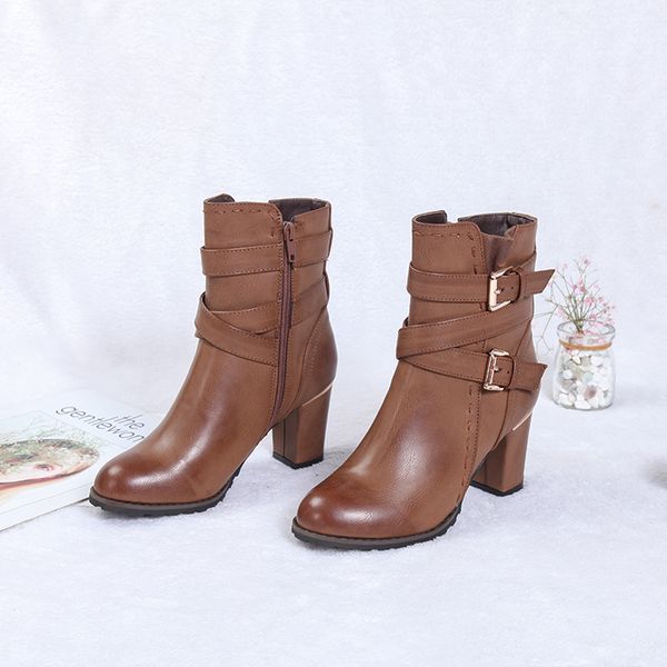 2019 new round head thick-heeled boots women plus velvet warm mid-barrel boots, Black
2019 new round head thick-heeled boots women plus velvet warm mid-barrel boots, Black