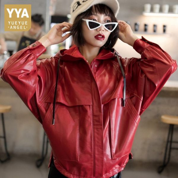 2019 red loose women sheepskin coat punk jacket real leather jackets zipper female hooded biker jacket short windproof outwear, Black
2019 red loose women sheepskin coat punk jacket real leather jackets zipper female hooded biker jacket short windproof outwear, Black