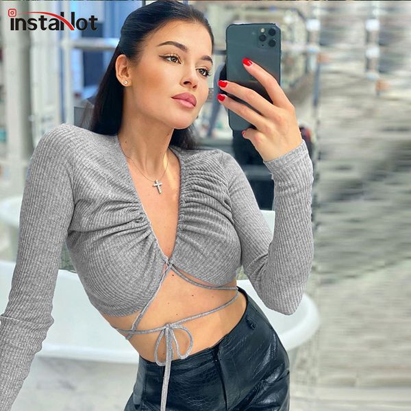 instahot sexy deep v образным вырезом футболка с длинным рукавом повязка элегантный укороченный топ тонкий high street футболка женщины лето, White
instahot sexy deep v образным вырезом футболка с длинным рукавом повязка элегантный укороченный топ тонкий high street футболка женщины лето, White
