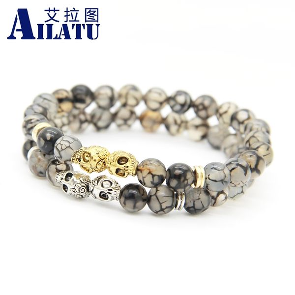 ailatu brand jewelry natural grey dragon veins stone beads with skull bracelet for men and women, Golden;silver
ailatu brand jewelry natural grey dragon veins stone beads with skull bracelet for men and women, Golden;silver