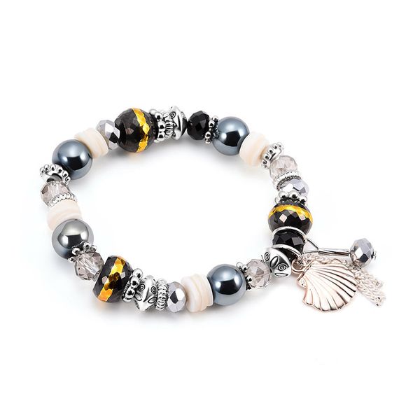 handmade silver/gold shell charm natural beads strands bracelet for men and women gift, Black
handmade silver/gold shell charm natural beads strands bracelet for men and women gift, Black