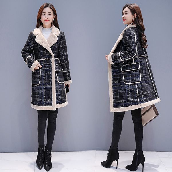 2019 winter new style korean-style brushed and thick mid-length plaid suede lambs wool coat women coat, Blue;black
2019 winter new style korean-style brushed and thick mid-length plaid suede lambs wool coat women coat, Blue;black