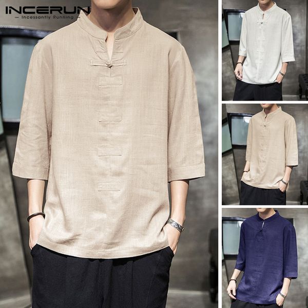 incerun men shirt stand collar 3/4 sleeve cotton linen casual loose retro plain tang suit chinese traditional shirts men 7, White;black
incerun men shirt stand collar 3/4 sleeve cotton linen casual loose retro plain tang suit chinese traditional shirts men 7, White;black