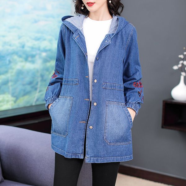 women casual denim hooded jackets female flower embroidery sleeve oversized blue jean coat with hood autumn outerwear plus size, Black;brown
women casual denim hooded jackets female flower embroidery sleeve oversized blue jean coat with hood autumn outerwear plus size, Black;brown