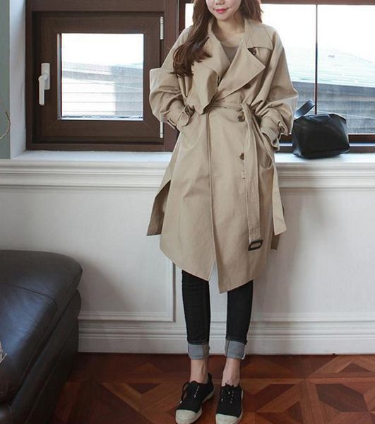 new korean version double breasted shoulder sleeve windbreaker mid long below knee side split female khaki trenchs, Tan;black 
new korean version double breasted shoulder sleeve windbreaker mid long below knee side split female khaki trenchs, Tan;black