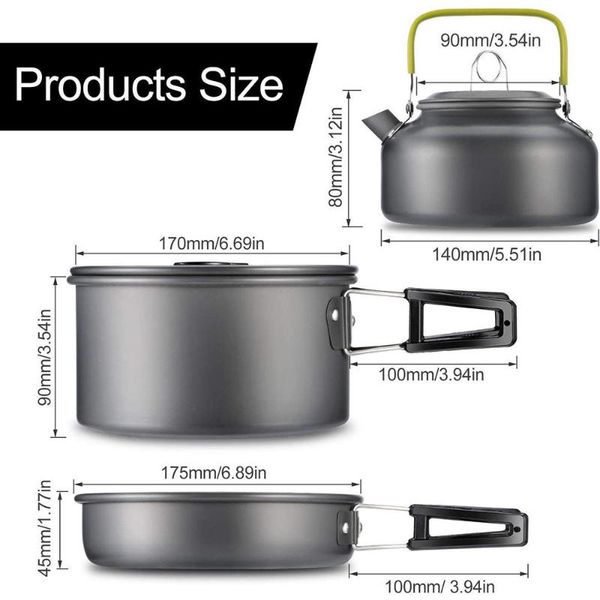 Camping Outdoor Tableware Kettle Pot Cookware Set Aluminum Nonstick Portable Cookset Cooking Pan Bowl For Hiking Bbq Picnic