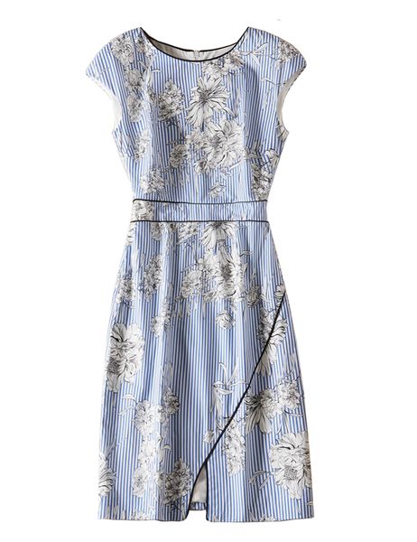 flower print women sheath dress strip split casual dresses 06m001, Black;gray 
flower print women sheath dress strip split casual dresses 06m001, Black;gray