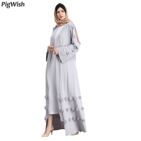 

2019 new floral abaya for women islamic muslim dress open robe dubai caftan black white moroccan kaftan ramadan prayer clothing, Red