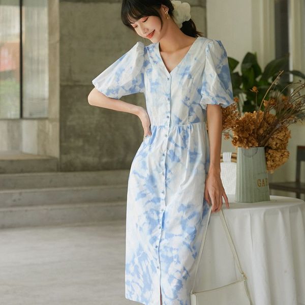 women's vintage tie-dye summer dress elegant v-neck button down high waist midi dresses for office ladies, Black;gray
women's vintage tie-dye summer dress elegant v-neck button down high waist midi dresses for office ladies, Black;gray