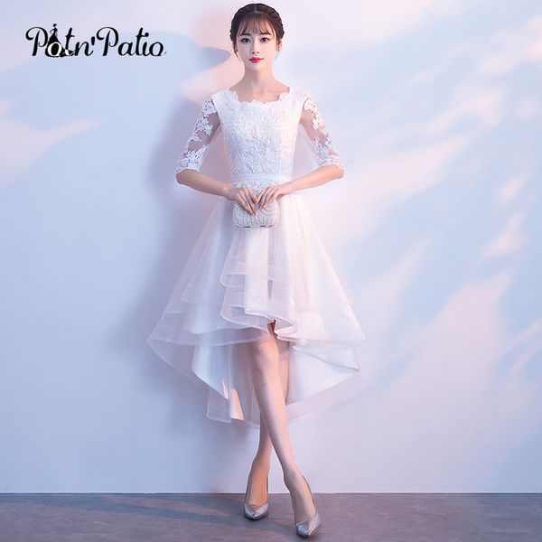 white high low dress 2018 elegant o-neck short front long back lace prom dresses with half sleeves special occasion dresses, White;black
white high low dress 2018 elegant o-neck short front long back lace prom dresses with half sleeves special occasion dresses, White;black