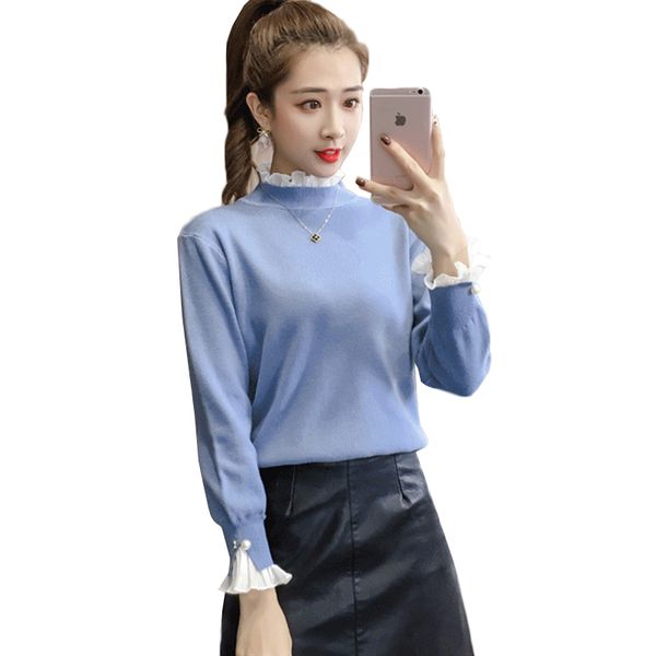 women sweater pullover 2019 autumn winter new fashion ruffle half turtleneck sweater long sleeve fake two knitwear female, White;black
women sweater pullover 2019 autumn winter new fashion ruffle half turtleneck sweater long sleeve fake two knitwear female, White;black