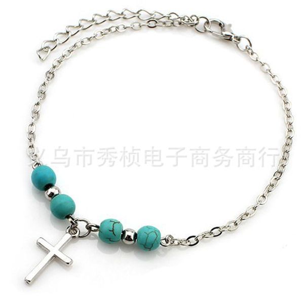 european and american minimalist versitile fashion selling turquoise cross single layer anklet bohemian style foot ornaments, Red;blue
european and american minimalist versitile fashion selling turquoise cross single layer anklet bohemian style foot ornaments, Red;blue