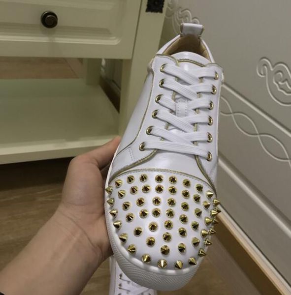 low gold spikes aurelien sneakers flat women,men red bottom shoes perfect quality casual outdoor trainer perfect giftl14, Black 
low gold spikes aurelien sneakers flat women,men red bottom shoes perfect quality casual outdoor trainer perfect giftl14, Black