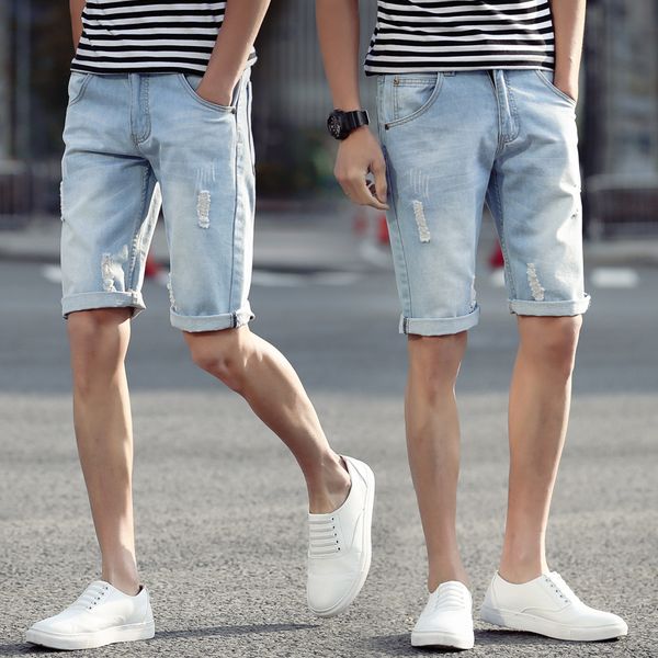 men's summer hole light blue vintage denim shorts young men's large size plus fat cotton knee length jeans size 28-42
men's summer hole light blue vintage denim shorts young men's large size plus fat cotton knee length jeans size 28-42