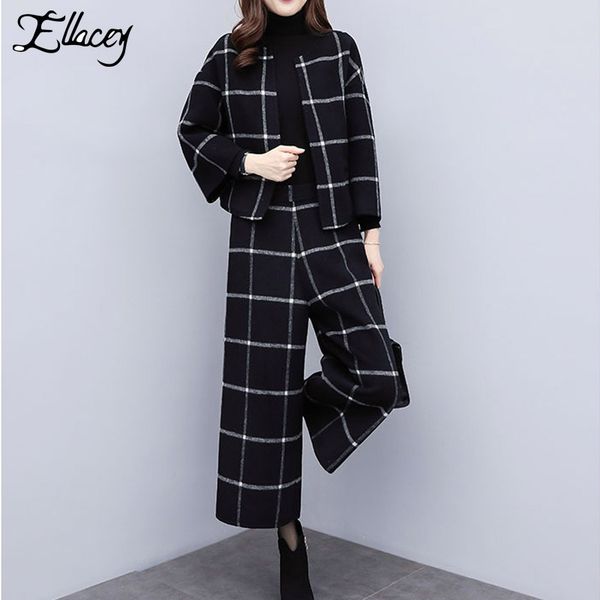 ellacey autumn winter woolen women's business pants suits black white plaid suits for women coats wide leg pants 2 pieces set
ellacey autumn winter woolen women's business pants suits black white plaid suits for women coats wide leg pants 2 pieces set