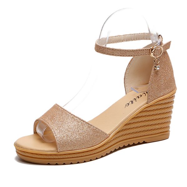 women high-heeled sandals 2019 new fashion open toe female high heels wedge shiny leather summer platform women shoes, Black
women high-heeled sandals 2019 new fashion open toe female high heels wedge shiny leather summer platform women shoes, Black