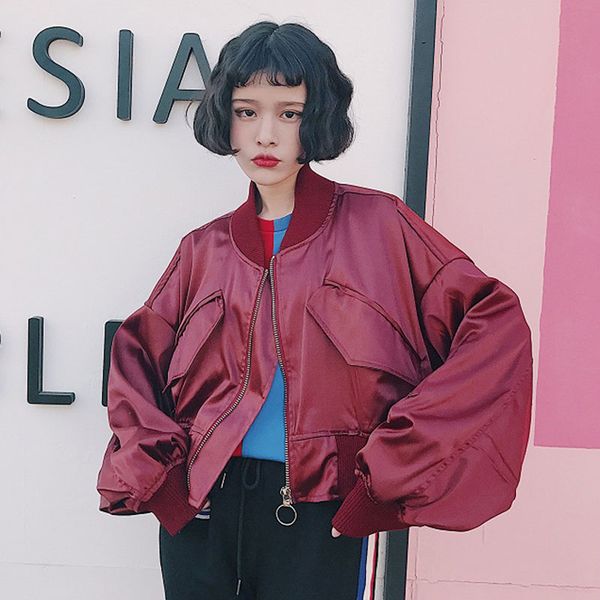 spring and autumn women's baseball suit jacket korean version of the loose retro bat sleeve ladies coat bomber jacket, Black;brown
spring and autumn women's baseball suit jacket korean version of the loose retro bat sleeve ladies coat bomber jacket, Black;brown