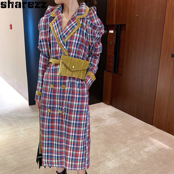long trench for women temperament velvet plaid double-breasted splice bubble sleeve windbreaker fashion 2020 new autumn coat, Tan;black
long trench for women temperament velvet plaid double-breasted splice bubble sleeve windbreaker fashion 2020 new autumn coat, Tan;black