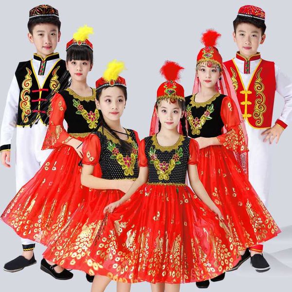 children russian national performance clothing modern girl boy red xinjiang costumes child princess party chinese dance dress, Black;red
children russian national performance clothing modern girl boy red xinjiang costumes child princess party chinese dance dress, Black;red