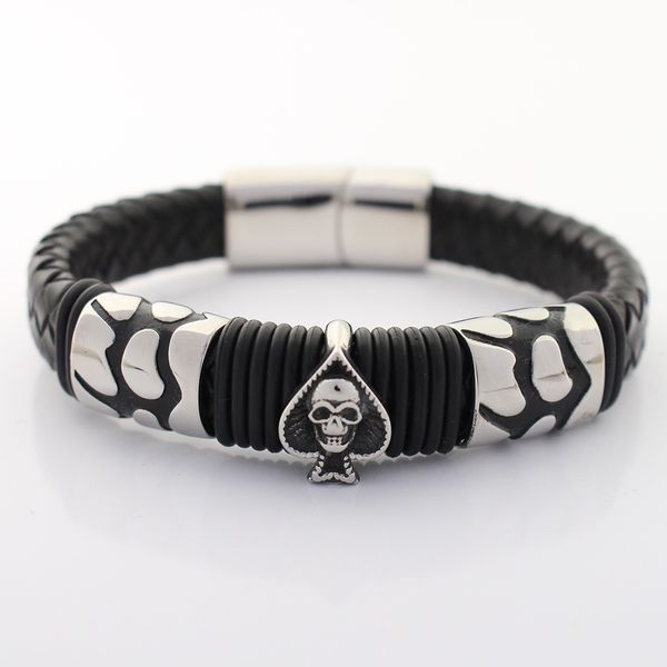 men jewelry retro genuine leather bracelet spades skull stainless steel bead bracelets with magnet clasp 12mm wide braided, Golden;silver
men jewelry retro genuine leather bracelet spades skull stainless steel bead bracelets with magnet clasp 12mm wide braided, Golden;silver