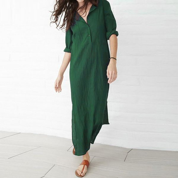 dress female 2018 fashion womens casual long sleeve v-neck button baggy cotton linen splits maxi dress vestidos robe, Black;gray
dress female 2018 fashion womens casual long sleeve v-neck button baggy cotton linen splits maxi dress vestidos robe, Black;gray