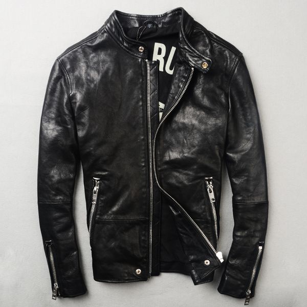men's leather & faux motorcycle genuine jacket thick sheepskin coat short slim fit stand collar black winter clothing
men's leather & faux motorcycle genuine jacket thick sheepskin coat short slim fit stand collar black winter clothing