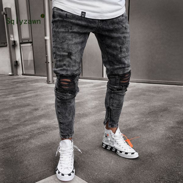 men low waist jeans skinny slim ripped distressed pleated knee hole denim pants 2019 summer black stretch leg zip pencil jeans, Blue
men low waist jeans skinny slim ripped distressed pleated knee hole denim pants 2019 summer black stretch leg zip pencil jeans, Blue