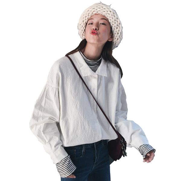 2019 blusa vadim cotton broadcloth full button solid blouse spring wear new college style bubble sleeve loose lapel shirt top, White
2019 blusa vadim cotton broadcloth full button solid blouse spring wear new college style bubble sleeve loose lapel shirt top, White