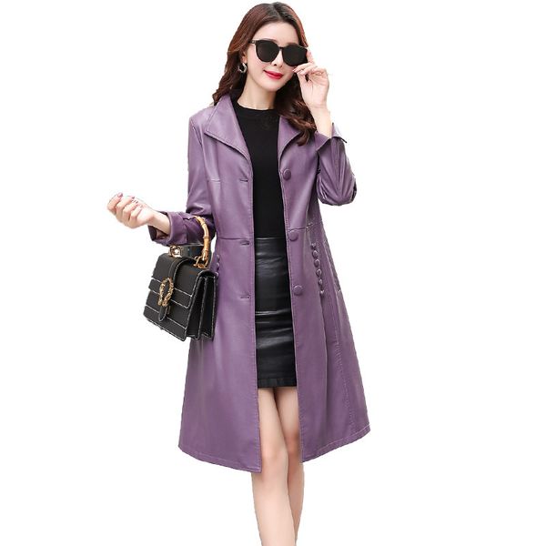 women spring autumn coats single-breasted long windbreaker large size outerwear fashion new female genuine leather jacket fc08, Black 
women spring autumn coats single-breasted long windbreaker large size outerwear fashion new female genuine leather jacket fc08, Black
