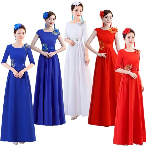 traditional chinese dance costume new chorus dress long female large size recitation dress performing, Black;red
traditional chinese dance costume new chorus dress long female large size recitation dress performing, Black;red