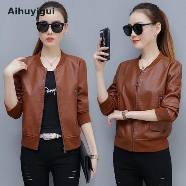 aihuyigui 2019 autumn m-4xl new women pu jacket mandarin collar fashion elegant zipper full sleeve pocket slim coat tb094, Black;brown
aihuyigui 2019 autumn m-4xl new women pu jacket mandarin collar fashion elegant zipper full sleeve pocket slim coat tb094, Black;brown