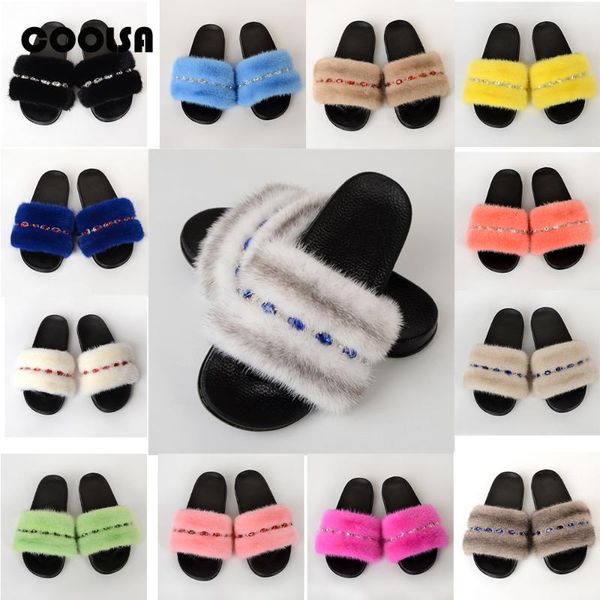 slippers luxury women fur slides flats rhinestone flip flop real sandals summer fashion female slipper, Black 
slippers luxury women fur slides flats rhinestone flip flop real sandals summer fashion female slipper, Black