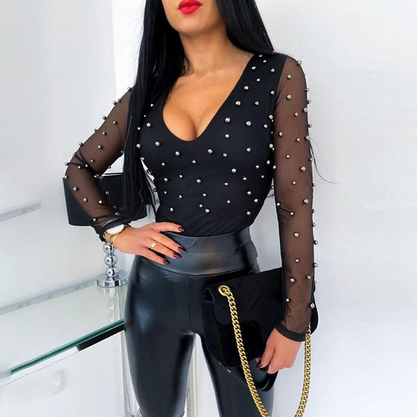 bodycon t shirt womens korean clothes beading mesh perspective splice long sleeve v-neck t-shirt pullover #jk3, White
bodycon t shirt womens korean clothes beading mesh perspective splice long sleeve v-neck t-shirt pullover #jk3, White
