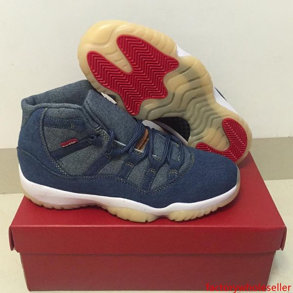 retro new 11 blue white denim jeans sport shoes men 11s blue denim sneakers high quality