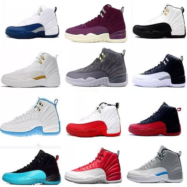 

men 12s basketball shoes winterized wntr gym red michigan bordeaux 12 white black flu game taxi nakeskin jordan retros 7-13